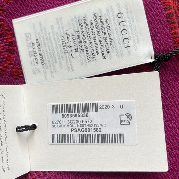 NEW GUCCI GG Jacquard Wool Scarf in Red And Pink $590 Authentic - Picture 7 of 7